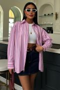 Çizgili Pembe Poplin Gömlek 3451 resmi
